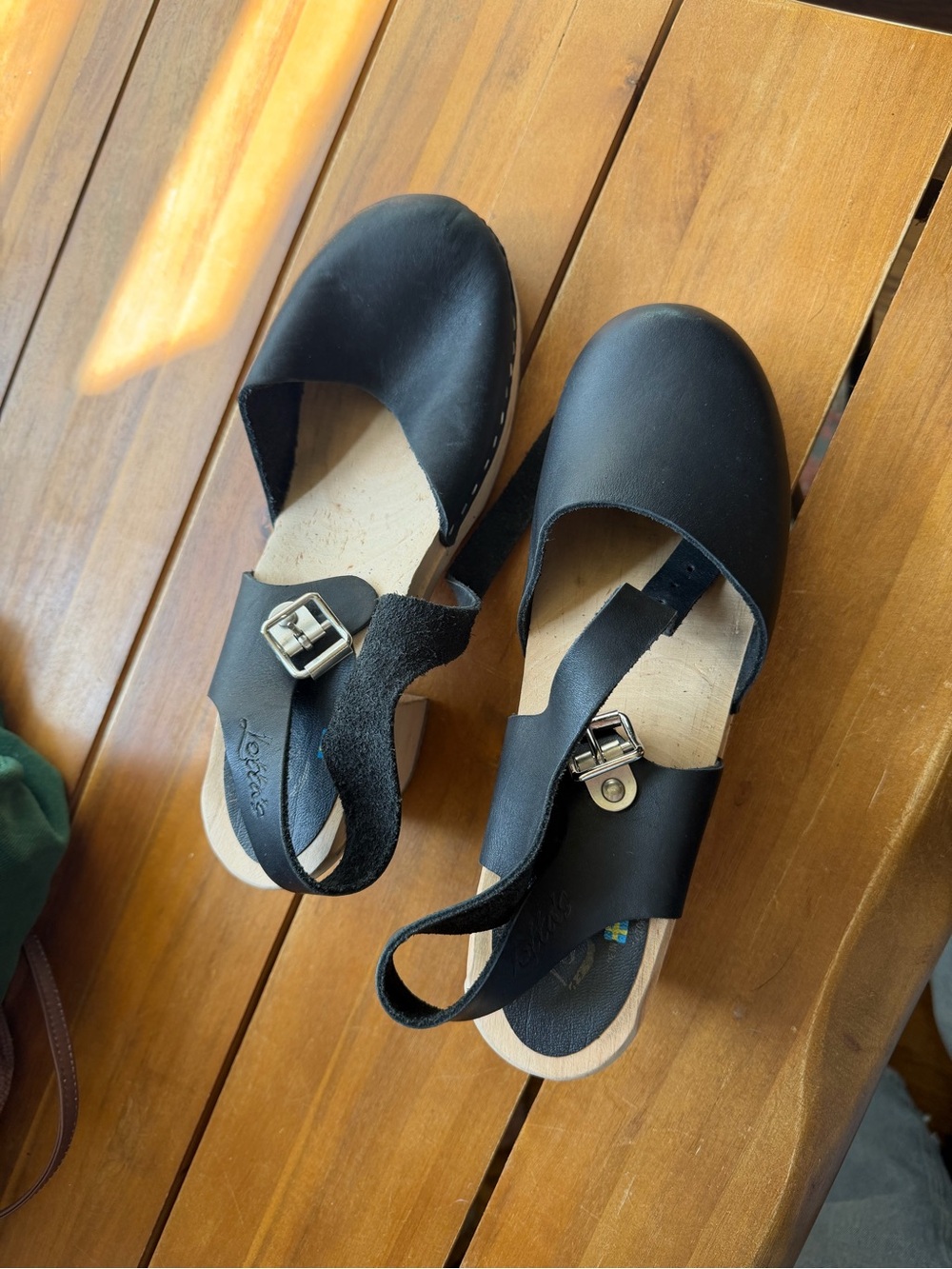 Lotta From Stockholm Black Leather Slingback Clogs with Buckle